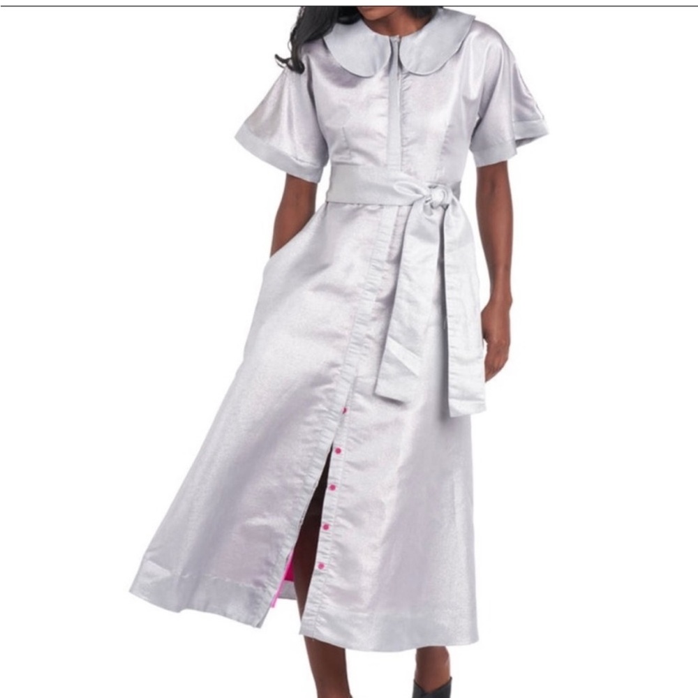 BURU Silver Button-Down Maxi Dress